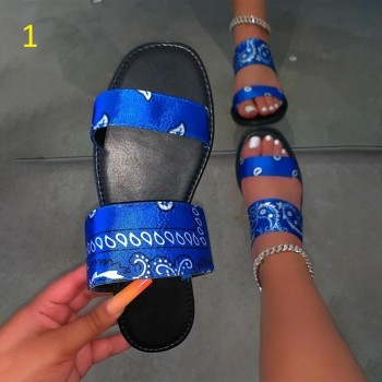 Puimentiua Women's Comfy Bandana Slip-On Slippers Slide Indoor Outdoor Flip-flops Beach Shoes Summer Toe Flip Flops Non-Slip